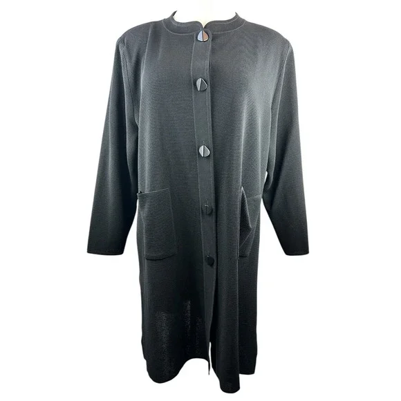 Exclusively Misook Long Ribbed Cardigan Black Duster Pockets Button Plus Size 3X - Picture 11 of 16